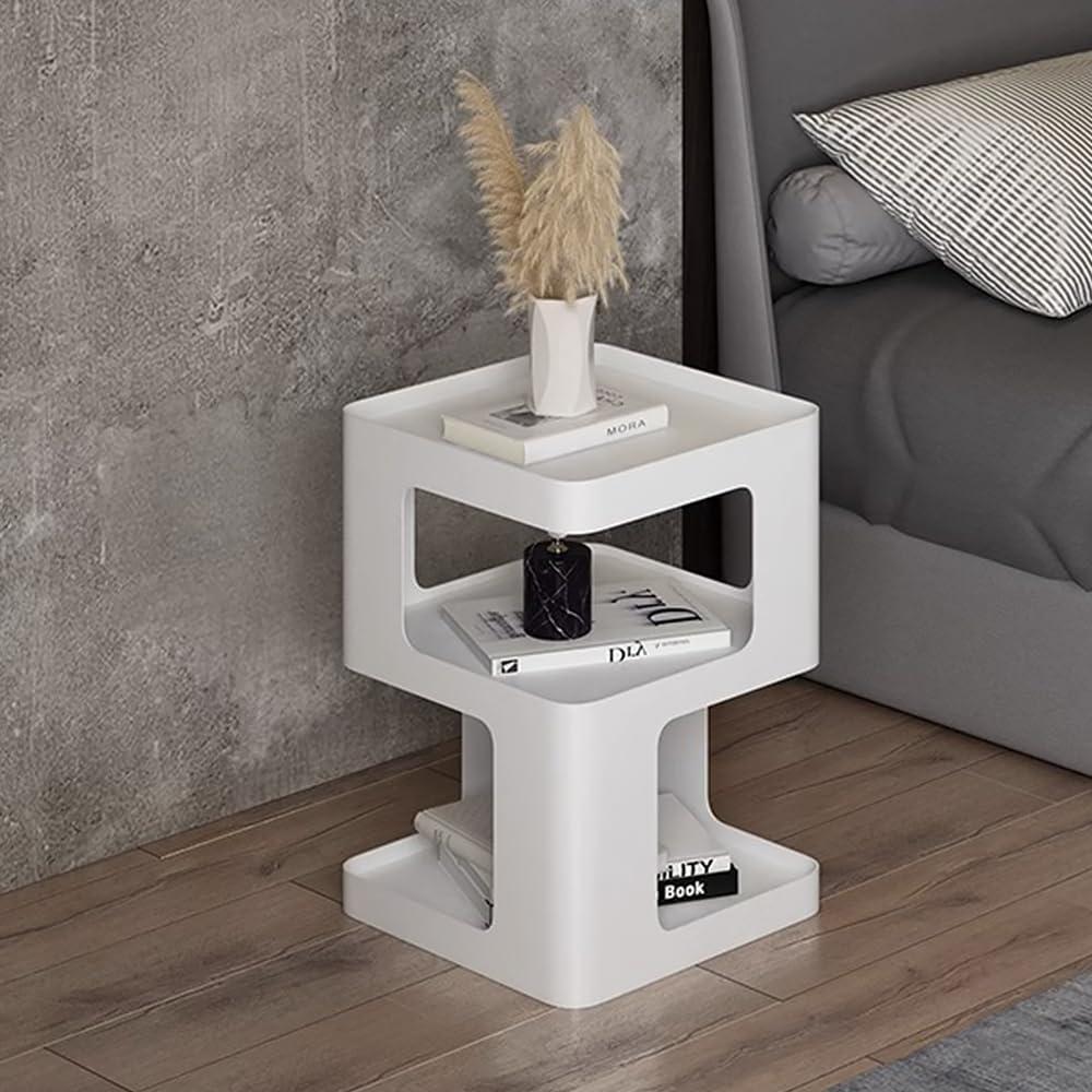 Modern Side Table,Metal end Table,White nightstand,Bedside Tables,Accent Side Table with Storage for Living Room Bedroom Couch,No Assembly Required