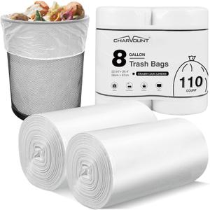 Charmount 8 Gallon Trash Bags, 110 Count Medium Garbage Bags Trash Can Liners for Bathroom Kitchen Office, Clear, Unscented