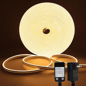 DBFAIRY 33Ft LED Neon Rope Lights, 24V Dimmable LED Strip Lights DIY Flexible Silicone Waterproof Neon Strip Lights for Bedroom Gaming Bedroom Outdoor Decor (Warm White)