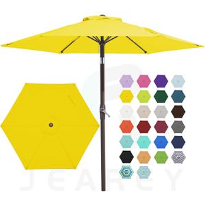 JEAREY 7.5FT Patio Umbrella Market Table Umbrella with 6 Sturdy Ribs, Push Button Tilt/Crank Outdoor Umbrella for Garden, Deck, Backyard, Pool and Beach,Yellow
