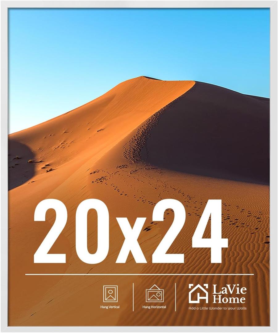 LaVie Home 20x24 Picture Frame for Wall Display, 20x24 White Picture Frame with HD Plexiglas, 20 x 24 Poster Frame 1 Pack, Display Frame for Vertical or Horizontal, Classic Collection