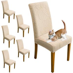 Chair Covers for Dining Room Chair Covers Set of 6 Stretch Spandex Kitchen Chair Protector Slipcover Removable Washable Dining Chair Covers for Home, Party, Ceremony, Banquet (Cream White) (Beige)