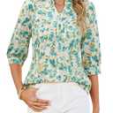 Blooming Jelly Women's Dressy Casual Blouses Summer Spring Floral Work Tops V Neck Short Sleeve Shirts Outfits(Green and Yellow,Large)
