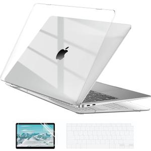 EooCoo Hard Case Compatible with MacBook Air 13.3 inch M1 Chip 2021-2018 with Retina Display, Air 13.3 inch Plastic Protective Case + Transparant Keyboard Cover + Screen Protector, Crystal Clear