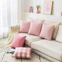 Spring Light Pink Striped Throw Pillow Covers 18x18 Set of 2, Farmhouse Outdoor Decorative Stripe Pillow Covers For Patio Furniture, Funky Blush Pink Throw Pillows 18 x 18 (No Pillow Inserts)