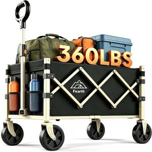 Collapsible Wagon with Wheels, 360LBS Tool-Free Black Folding Cart