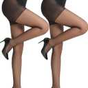 HONENNA Sheer Tights for Women 2 Pairs 10D Ultra Thin Reinforced Tummy Control Top Pantyhose (Black, XL)