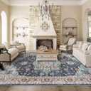Washable Oriental Area Rug - 9x12 Rugs for Living Room Soft Carpet for Bedroom Waterproof Floral Distressed Indoor Stain Resistant Non-Shedding Floor Carpets (Blue/Teal/Orange, 9x12)