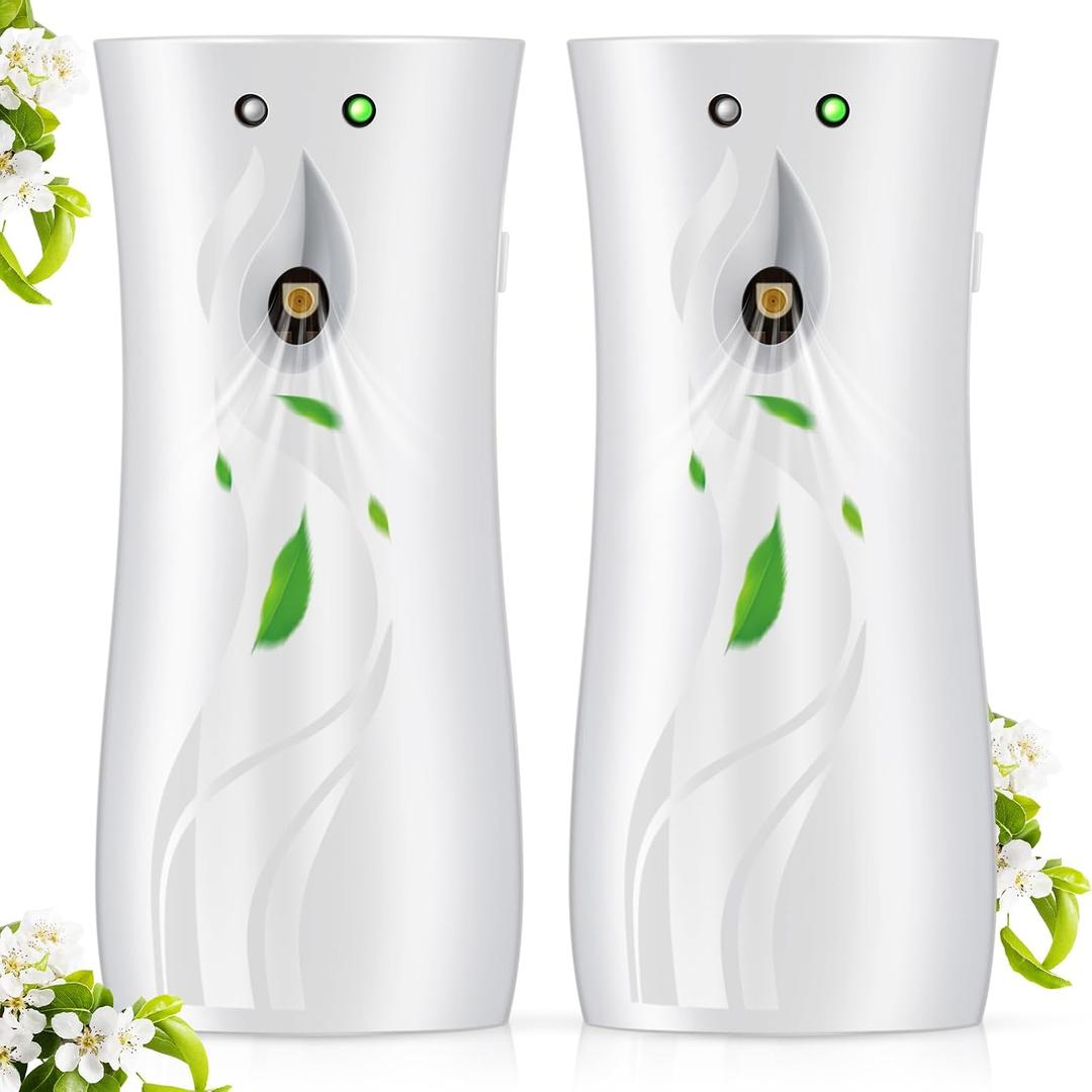 Threlaco 2 Pcs Automatic Air Spray Freshener Dispenser 6.2 oz ABS Plastic Fragrance Standing or Wall Mounted Battery Powered Spray Dispenser for Home Shopping Malls Hotels Offices Bedrooms(White)