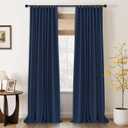 100% Blackout Shield Full Blackout Curtains for Bedroom 96 inch Length 2 Panels Set, Clip Rings/Rod Pocket Faux Linen Black Out Curtains for Living Room, Thermal Insulated, 50Wx96L, Midnight Blue