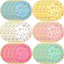 48 Pcs 9 Inch Confetti Sprinkles Dessert Plates Sprinkled Love Baby Shower Party Decoration Scalloped Golden Edge Disposable Thick Paper Plate Donut Ice Cream Wedding Birthday Supplies (Only Yellow)