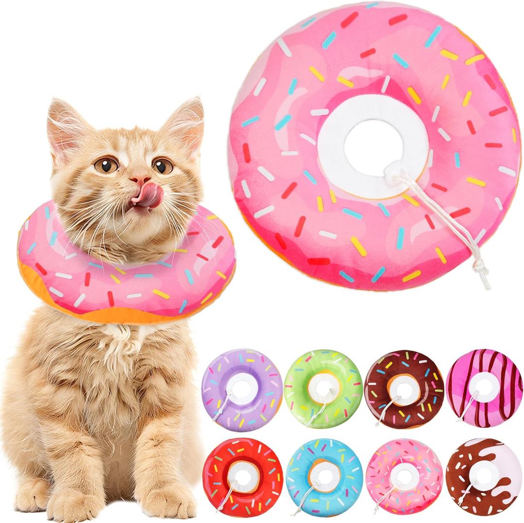 Cat Cone Collar Soft, Cat Recovery Collar for Wound Healing Cute Donut Adjustable Kitten Cones to Stop Licking Comfortable Lightweight Neck Elizabethan Collars for Kittens After Surgery (Small, Donut Pink)