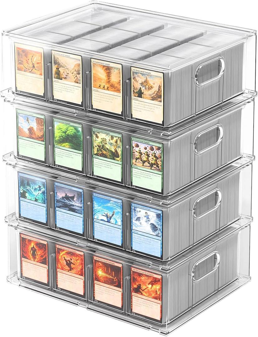Trading Card Storage Box Clear Large Card Organizer Holds 12000 Cards with Foam Inserts Blocks Display Case for TCG & Sports Cards(4-Pack)