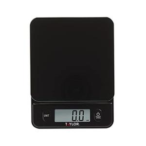 Taylor Glass Top Food Scale with Touch Controls, 11 lb Capacity, Sleek Black Design for Precision Food Measurement in Grams and Ounces