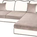 BT.WA Sectional Couch Covers for 3-Piece Seat Cushion Velvet Separate L Shape Couch Cover Stretch Sofa Slipcover with 2 Pieces Pillowcases Furniture Protector (Sofa 2 Seater + 1 Chaise, Tan)