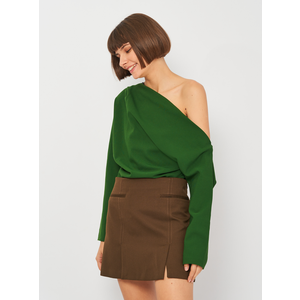 ZARA Top with Gathered Sleeve Green Size XS