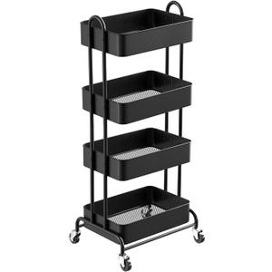 Ceayell 4-Tier Full Metal Utility Rolling Cart for Storage Organizer Cart for Office, Bathroom, Kitchen (BK-4Tier)