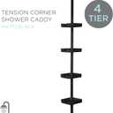 Bath Bliss 4 Tier Tensions Corner Shower Caddy Shelves Adjustable 48-101 Bathroom Organizer Bathtub and Shower Stall Holds Large Bottles Soap Shampoo Washcloths Matte Black