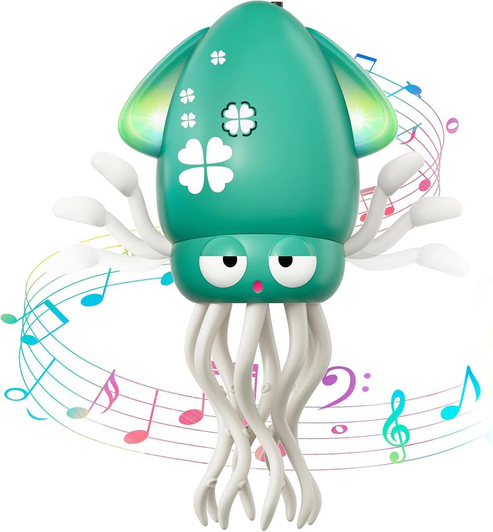 Dancing Squid Baby Toy, Tummy Time Toys, Rechargeable Crawling Octopus with Music and Light for 3-6 6-12 12-18 36 Months 1 Year Old Learning Walking Toddle Easter Basket Stuffers 1st Birthday Gifts,  Green