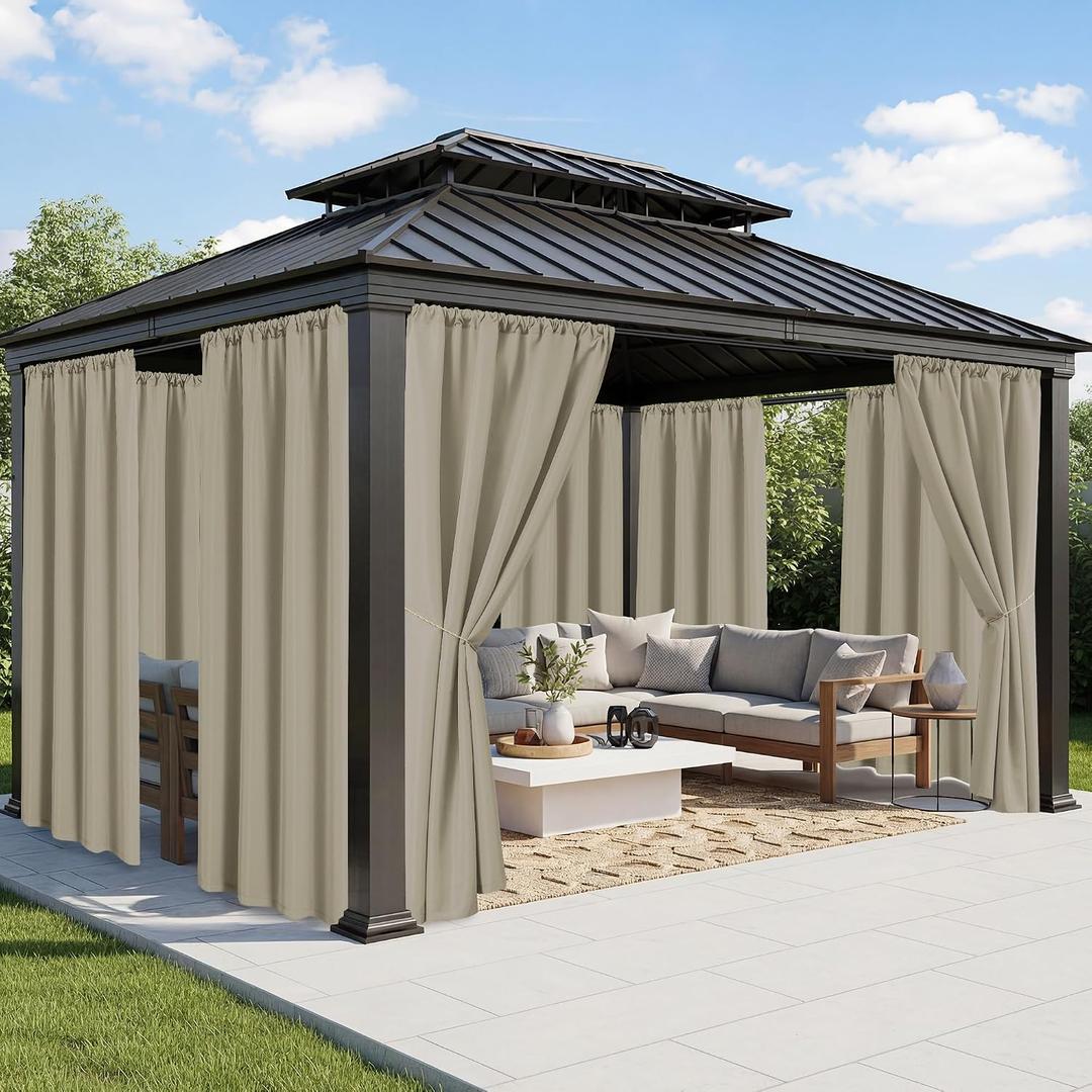 Outdoor Curtains for Patio Waterproof - 8 Panels Weatherproof Privacy Outside Curtains with Rod Pocket for Pergola, Gazebo, Porch, Cabana, Balcony, 54 x 84 Inch, Taupe