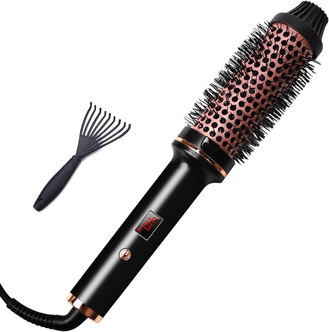 Round Brush Curling Iron 1.5 inch - Heated Ceramic Tourmaline Ionic with Digital Display, Dual Voltage for Blowout Styling