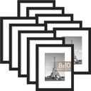 Upsimples 8x10 Picture Frame Set of 10, Display Pictures 5x7 with Mat or 8x10 Without, Multi Photo Frames Collage for Wall or Tabletop Display, Black