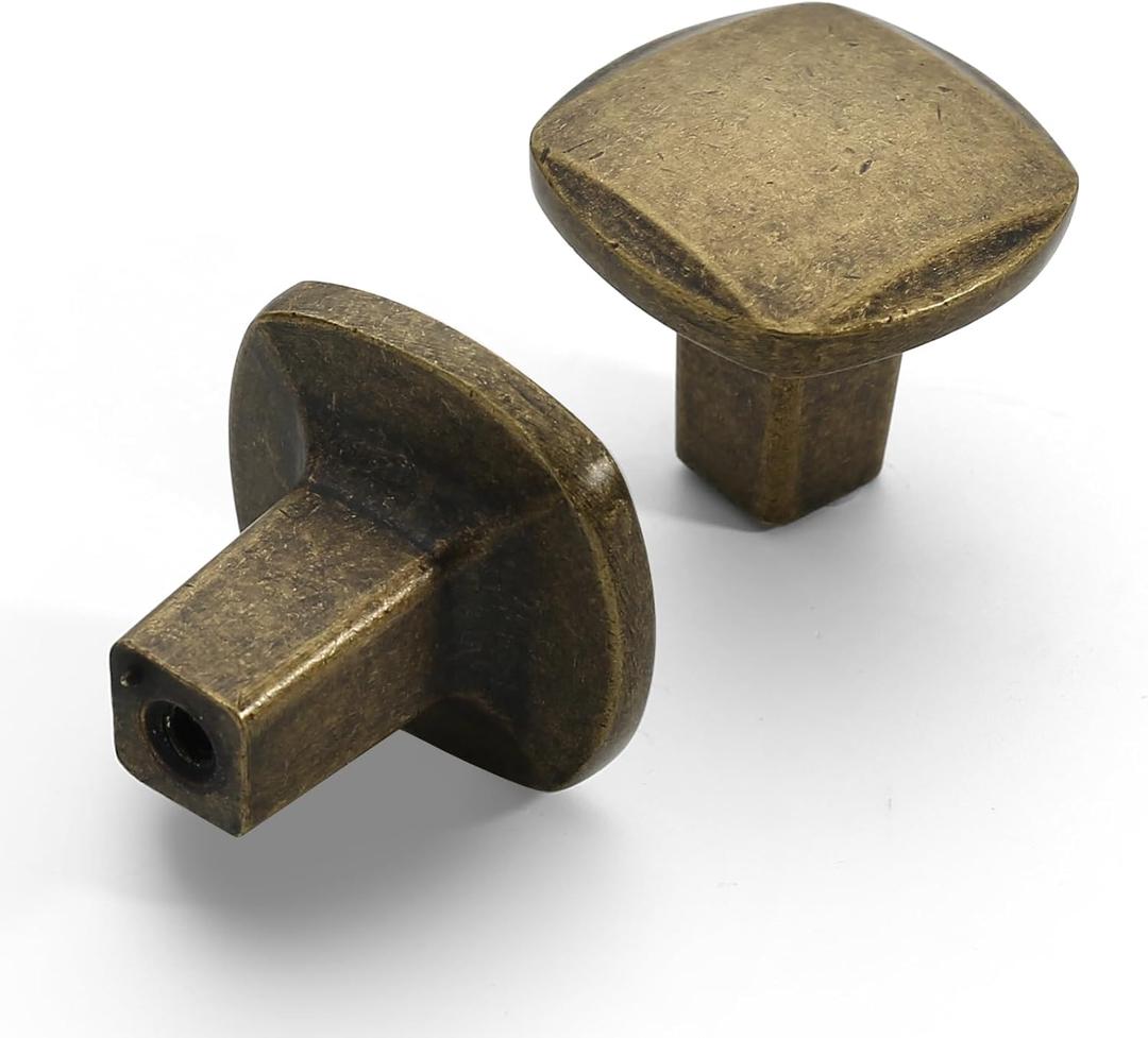 Asidrama 10 Pack Antique Brass Kitchen Cabinet Knobs - Square Vintage Retro Dresser Drawer Cabinet Hardware Zinc Knobs for Dresser Drawers
