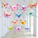 30 Pieces Butterfly Party Decorations - Watercolor Butterfly Hanging Swirls Spring Summer Theme Butterfly Decorations for Birthday Wedding Baby Shower Party Supplies
