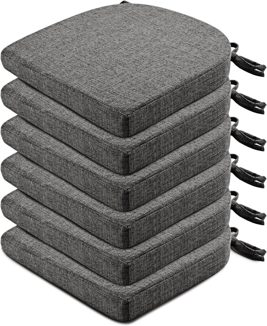 Wellsin Chair Cushions for Dining Chairs 6 Pack - Kitchen Chair Cushions with Ties and Non-Slip Backing - Dining Chair Pads 16"X16"X2", Dark Gray, Pack of 6