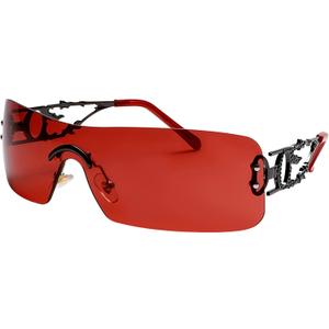 Rimless Y2k Sunglasses For Women Men Rectangle Vintage glasses Fashion Flame Metal Sunglass Frameless Retro Eyewear (Dark Red)