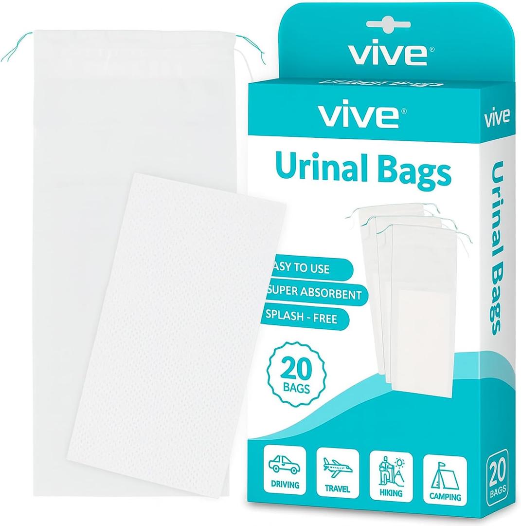 Vive Disposable Urine Bags (20 Count) - Pee Bags for Emergencies, Camping & Car Travel - Travel Urinal for Men and Women - Portable Urine Collection Bags - Leak-Proof Pee Bag - Emergency Urine Bag Kit