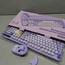 Wireless Keyboard and Mouse Combo, Cute Round Keycaps, Full-Size Retro Typewriter Keyboard with Detachable Wrist Rest, 2.4GHz Cordless Connection for Mac/Windows/PC/Laptop (Purple)
