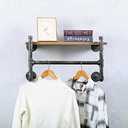 OLDRAINBOW Industrial Pipe Clothing Rack Wall Mounted with Real Wood Shelf,Pipe Shelving Floating Shelves Wall Shelf,24in Retail Clothes Racks Display Rack