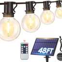 Mlambert 48FT Solar String Lights with 15 Sockets 2700K G40 Bulbs, 1-Pack, Black Cord