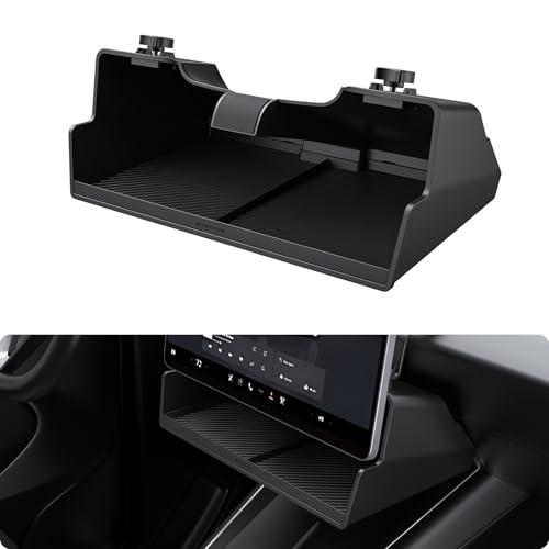 BASENOR 2026 Tesla Model Y Model 3 Under Screen Storage Box [100% Secure] Center Console Open Organizer Tray for Model Y Juniper 2025 2026 Model 3 Highland 2024-2026 (Standard/Premium/Performance)