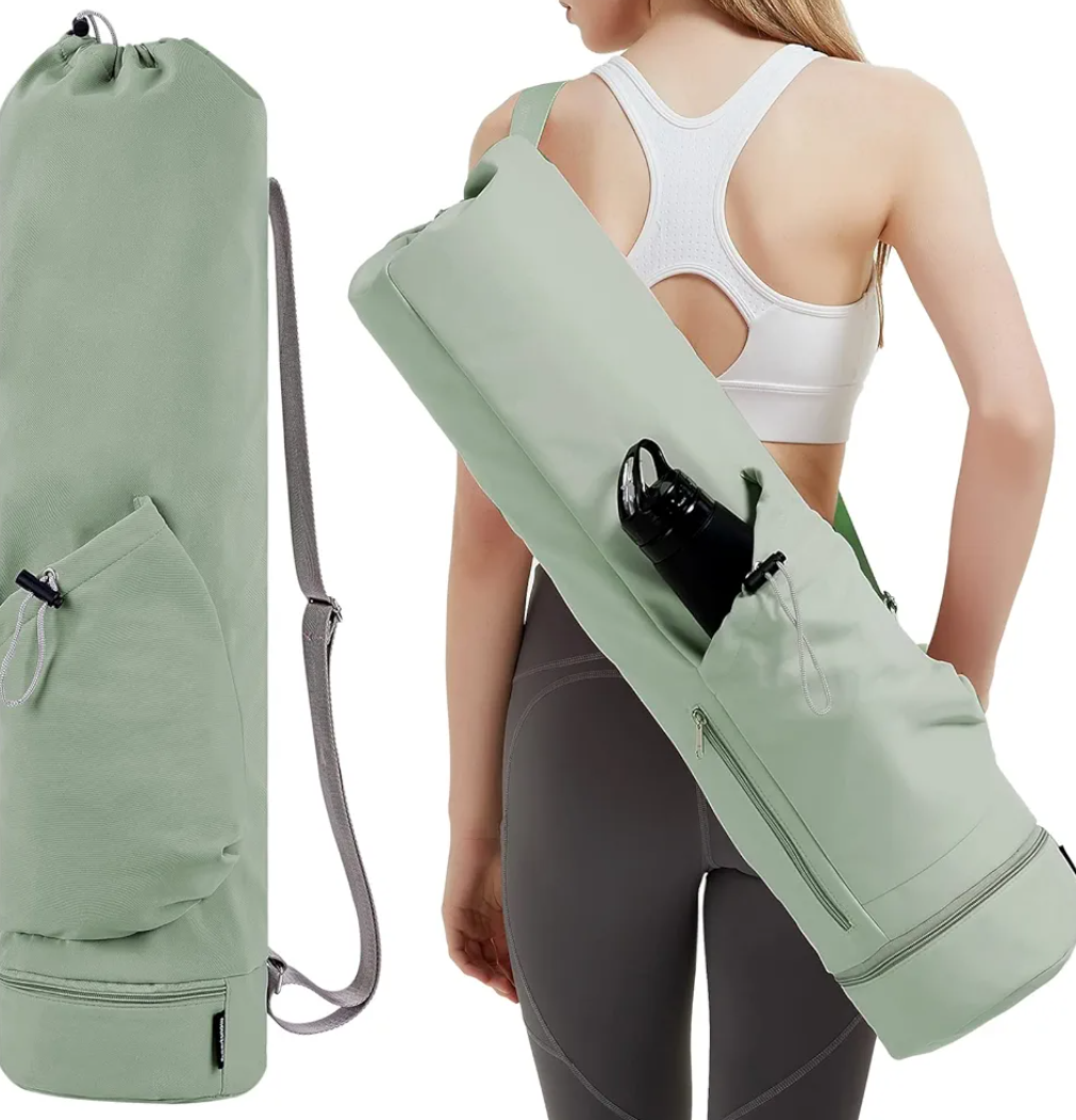 Sportsnew Yoga Mat Bag with Water Bottle Pocket and Bottom Wet Pocket, Exercise Yoga Mat Carrier Multi-Functional Storage Bag (Green)