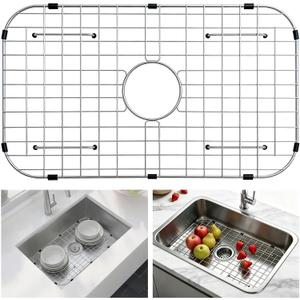 AWOKE Sink Rack for Bottom of Sink (26 x 14 Inch), Center Drain Sink Protectors for Kitchen Sink, 304 Stainless Steel Heavy Duty Metal Wire Grate for Single Bowl Farmhouse Sink Bottom,Soft Rubber Feet, Center 2614