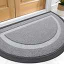 OLANLY Half Circle Door Mat Indoor Outdoor Entrance Welcome, Waterproof All-Season, All-Weather Doormat, Sturdy Natural Rubber, Low Profile, Easy Clean Patio Porch Entryway Mat, 29.5x17, Ash Gray