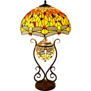 Tiffany Lamp Stained Glass Lamp 16x16x27 Inches Beautiful Dragonfly Style Large Table Lamp Desk Light with Metal Base for Bedroom Living Room Home Office Decor
