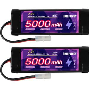 7.2V RC NiMH Battery 5000mAh Capacity Rechargeable 6-Cell Flat Battery Pack with TMY Plug(2 Packs)