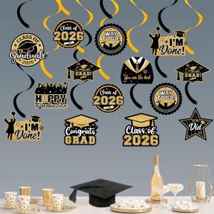2 x 20 Pack Graduation Party Decorations 2026 - Congrats Grad Hanging Decoration, Black Gold Glittery Graduations Hanging Swirls Ceiling Streamers Ornaments for Class of 2026 Graduation Decorations Favors
