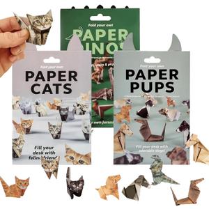 DIY Paper Cats Origami Kit150 Sheets Cute Animals Shaped 3D Origami Kit, Crafts for Adults & Kids Activities Paper Cats for Desk Decoration,Christmas Gift for Cat Lovers Who Love (Cat+Dog+Dinosaur)