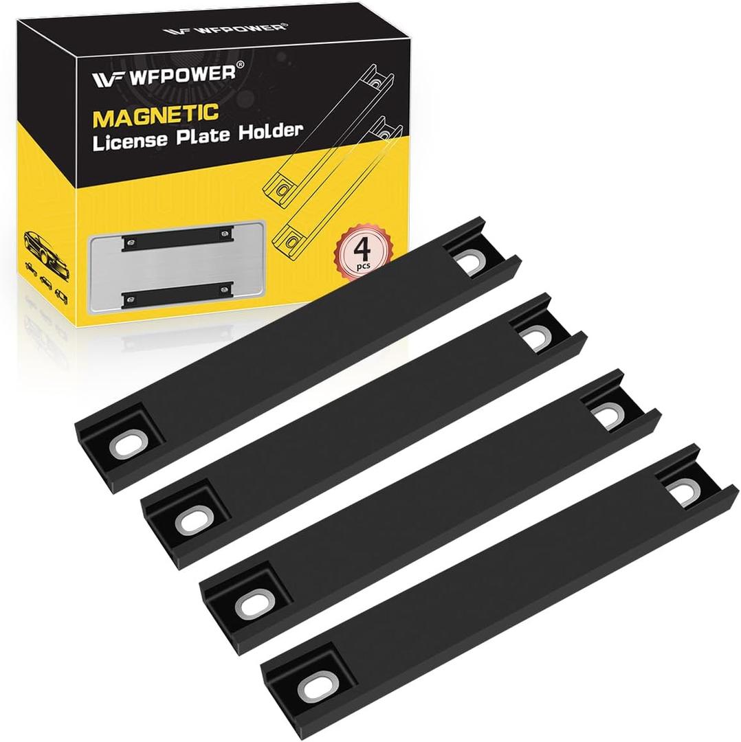 4 Pack License Plate Magnet, Premium Rubber Coated Magnetic License Plate Holder, Black Dealership Demo Tag Test Drives Temp Holder for Car Dealer Magnet License Plate, No Scratch for Car