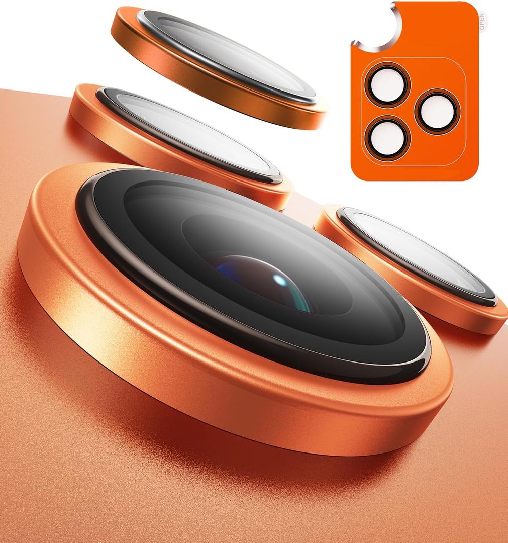 TORRAS 3Year Ultimate Durability for iPhone 17 Pro Max/17 Pro Camera Lens Protector1:1 Invisible Fit & Ultra Clarity, MilitaryGrade 9H+ Aerospace Glass AntiScratch Easy Installation, Cosmic Orange