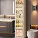 4-Tier Tall Narrow Bathroom Storage Cabinet with Doors and Adjustable Shelves Slim Foldable Cabinets with Wheels Small Spaces Plastic Organizers for Kitchen Laundry Room Bedroom Pantry,Beige