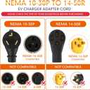 Tellegloww 10 ft NEMA 10-30P to 14-50R EV Charger Cord 3 Prong Old Dryer Outlet to Level 2 EV Charger Extension Cord with Handle (Only for 3 Prong L-Shaped Old Dryer NEMA 10-30R Outlet) ETL Listed