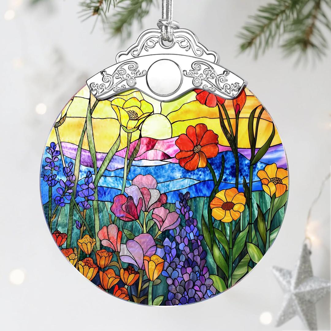 Stained Glass Ornament, Wildflowers Christmas Ornaments, Christmas Decorations for Tree, Holiday Ornament, Flower Themed Gifts, Holiday Party Gifts, Gift Ideas & Xmas Gift