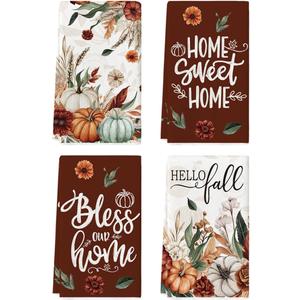 2 x Artoid Mode Wild Flowers Pumpkin Fall Kitchen Towels Set of 4 18x26 Inch