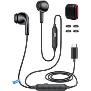 USB C Headphone with Preset EQ Mode Mute Mic Volume Control Type C Earphone in-Ear Noise Canceling USB-C Earbuds for iPhone 17 Pro Max 16 Plus 15 16e for iPad A16/ Samsung S26 S25 S24 S23/ Pixel 10 9