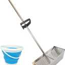 Sand Fleas Rake, Stainless Steel Sand Sifter, Detachable 47 Inches Long Handle, Collapsible Shark Tooth Sifter for Beach, Sand Crab Catcher with Foldable Pail.